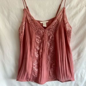 Pink Tank Top- Lace Detail, Straight Fit